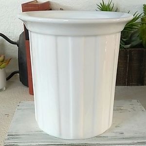 Crate and Barrel white porcelain crock utensil holder vase planter